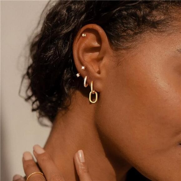 Gold Hoop & Stud Earring Set–Layered Look with Minimalist Set Sparkle & Shape - Picture 3 of 7